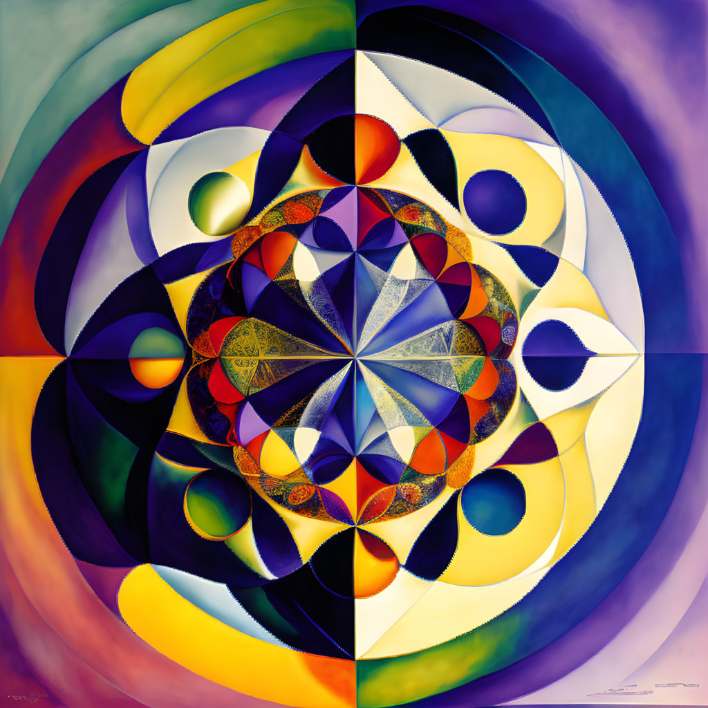 Vibrant Abstract Painting with Geometric Patterns and Kaleidoscopic Effect