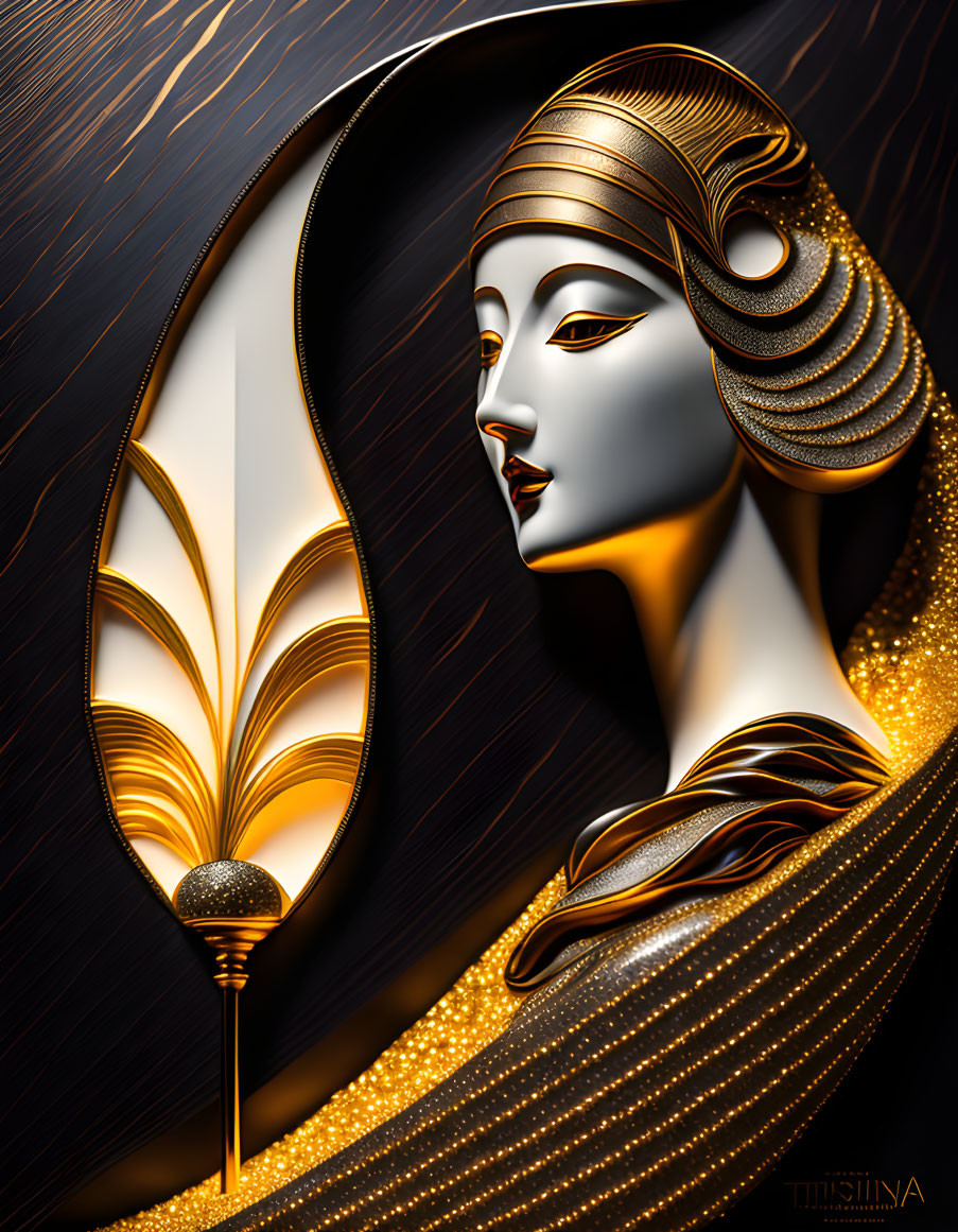 Elegant Art Deco Style Woman Illustration in Gold and Black