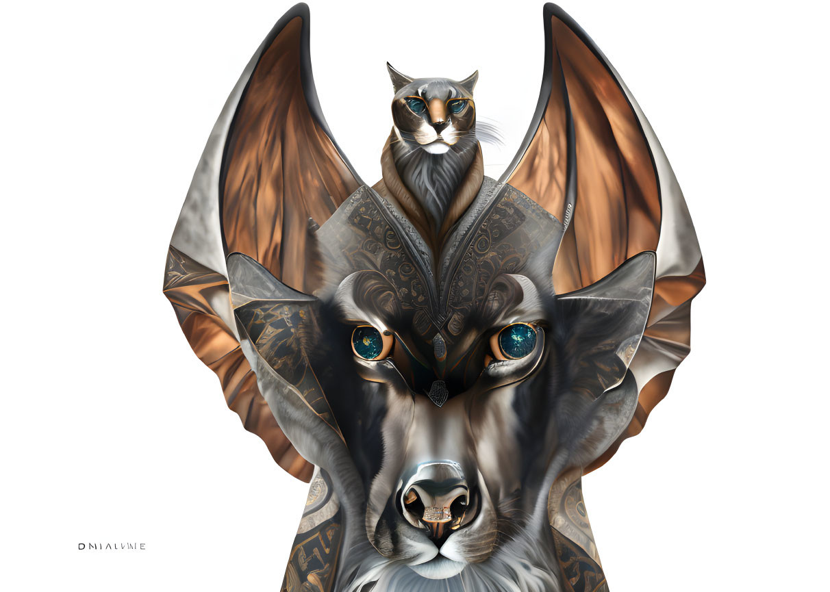 Digital Artwork: Three Feline Faces with Intricate Patterns