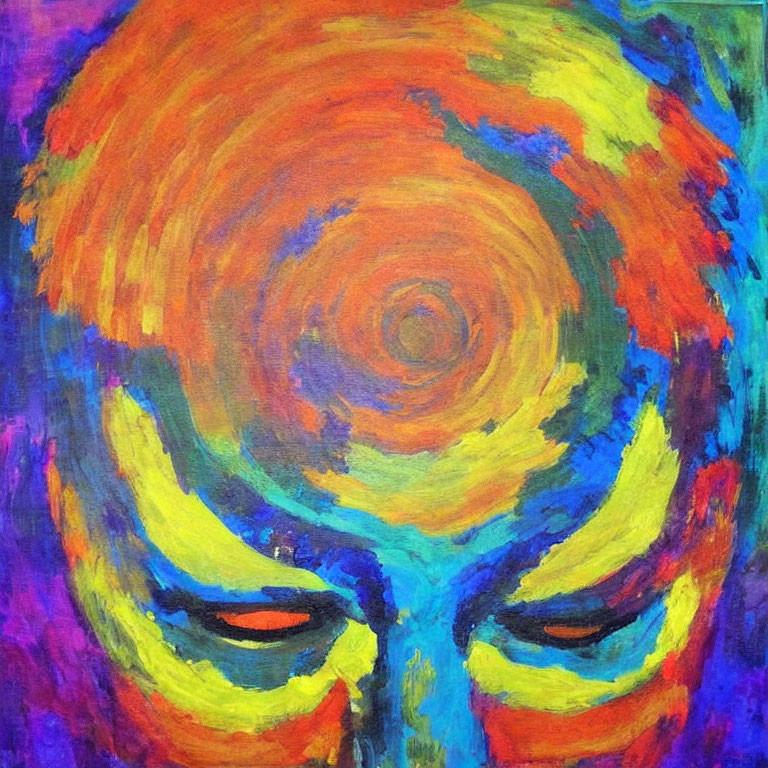 Colorful Abstract Painting of Human Face with Swirl Pattern