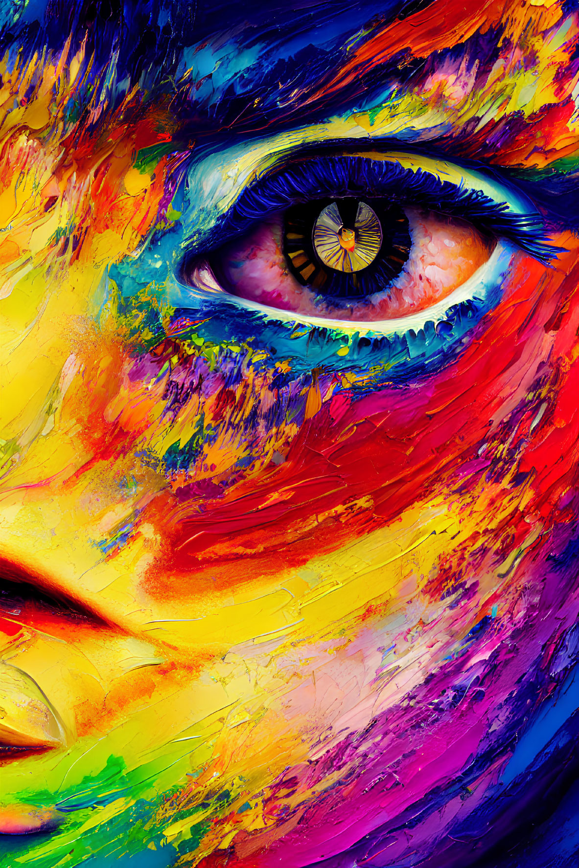 Colorful Close-Up of Eye with Paint Smears