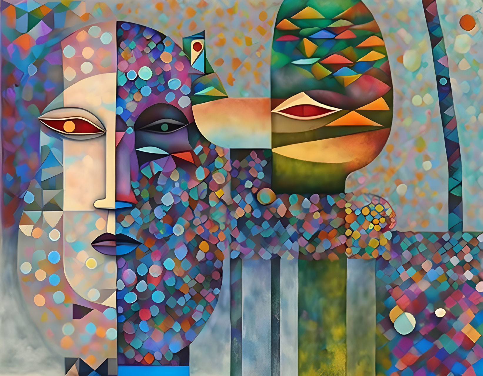 Colorful Abstract Art: Geometric Human Faces in Warm & Cool Tones