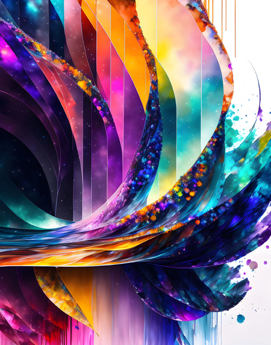 Colorful Swirling Abstract Art with Cosmic Galaxy Texture