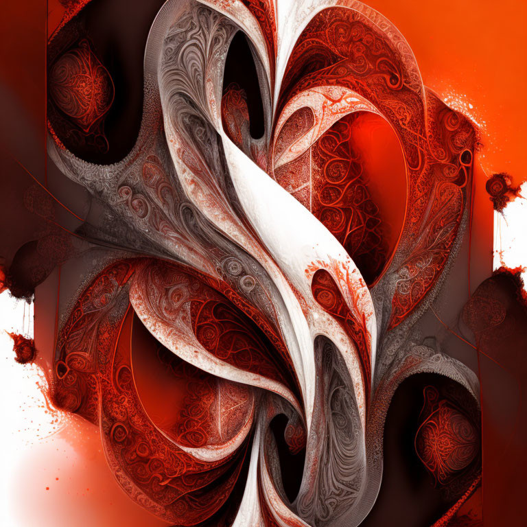 Intricate Abstract Fractal Design in White, Red, and Orange