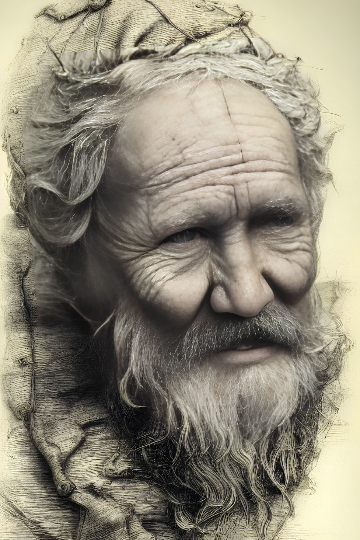 Elderly man portrait with long grey beard and gentle smile