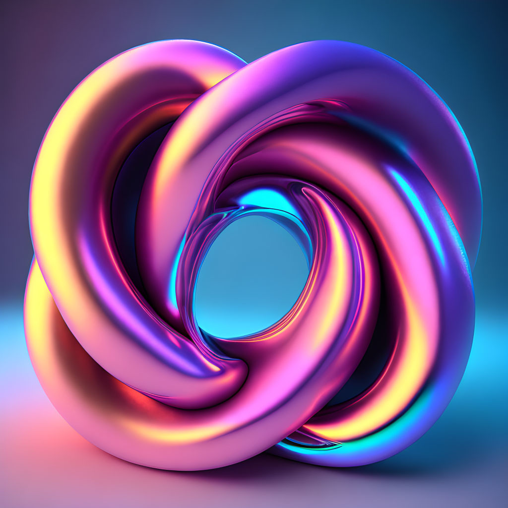 Metallic Rings 3D Render with Vibrant Pink, Blue, and Purple Reflections