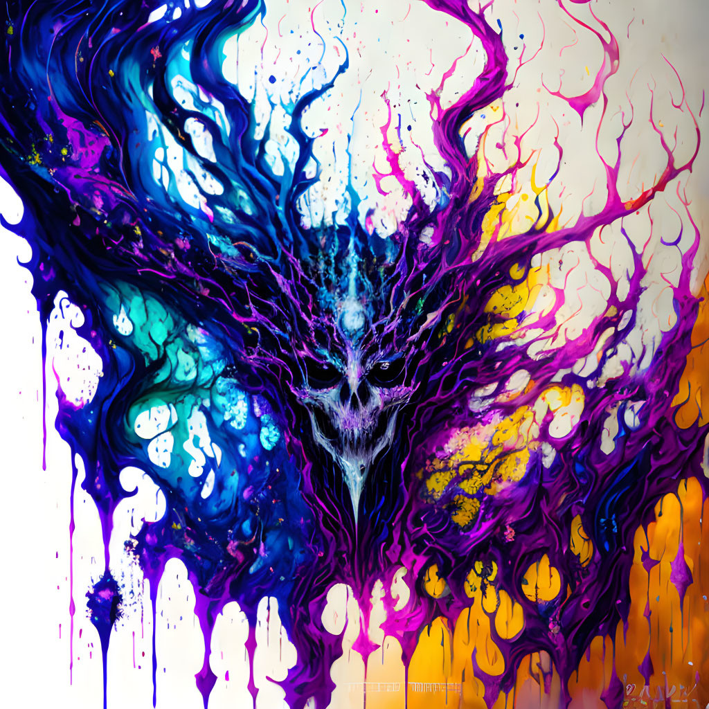 Colorful Skull Artwork in Purple, Blue, and Orange