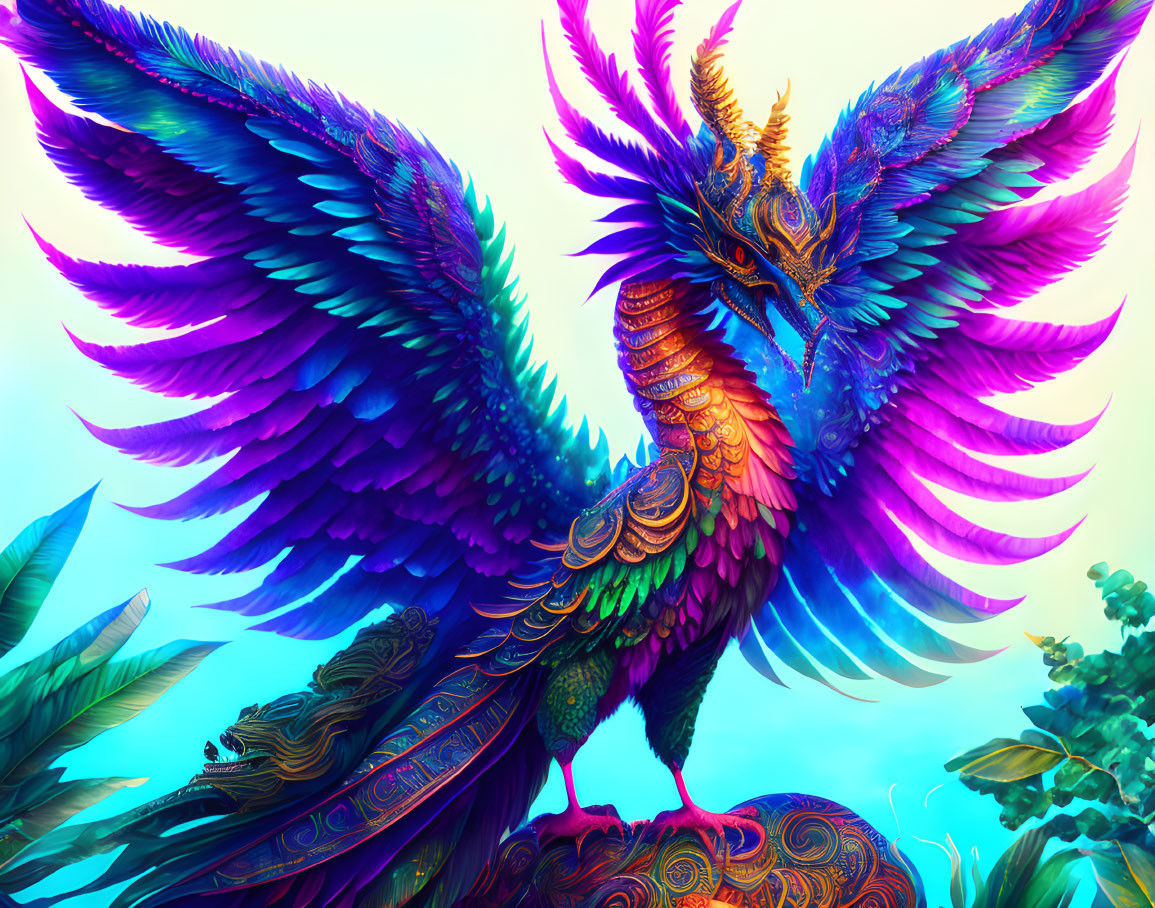 Mythical Phoenix Illustration with Vibrant Colors