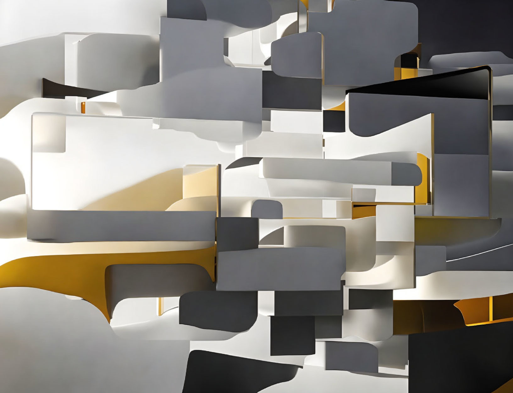 Interlocking Metallic Shapes in Silver, Gold, and Gray