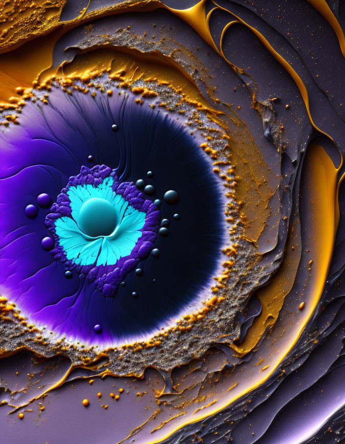 Abstract fractal image: deep blue and purple hues with golden-yellow edges