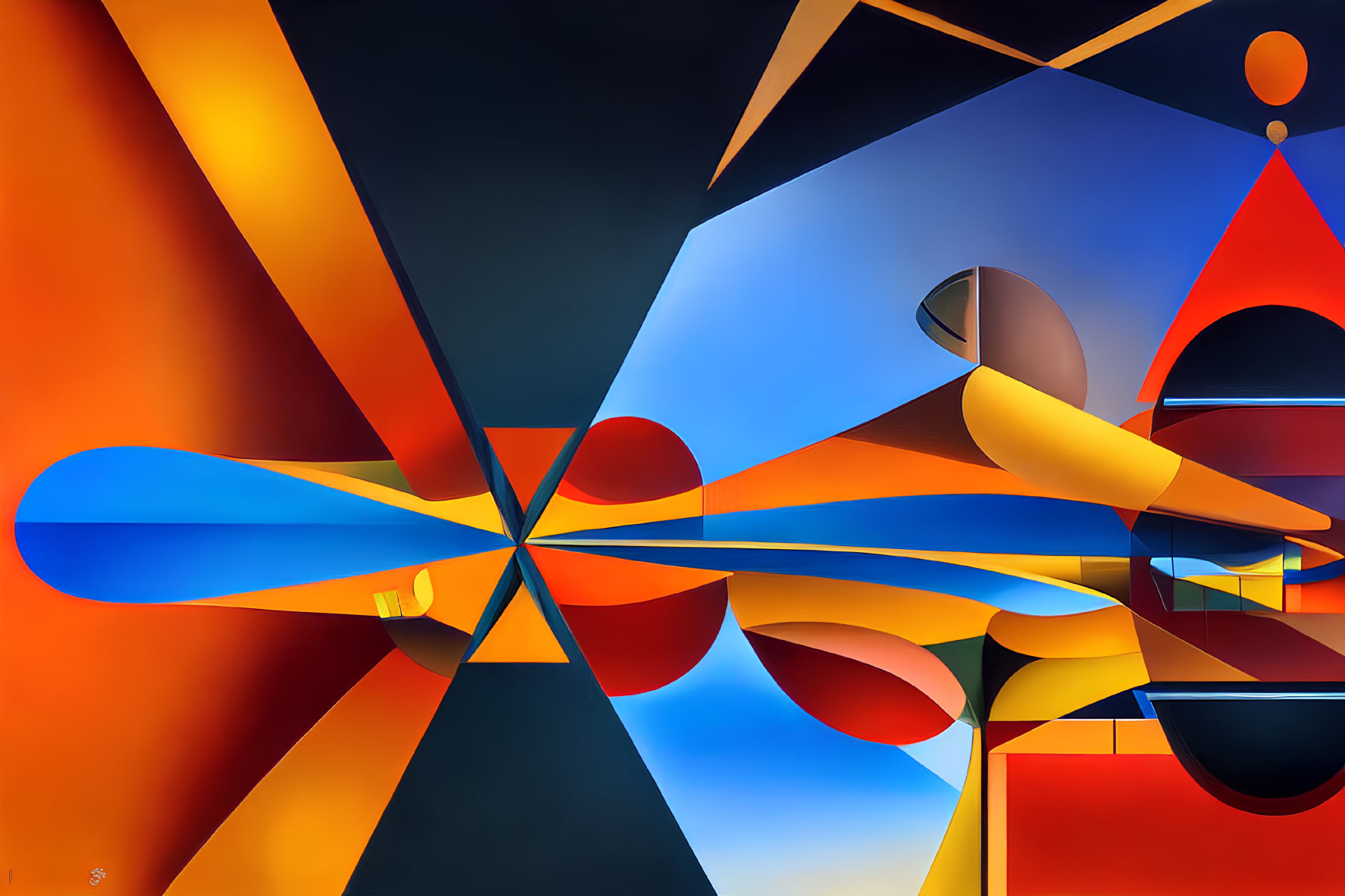 Vivid Abstract Geometric Painting in Red, Blue, Orange, and Black