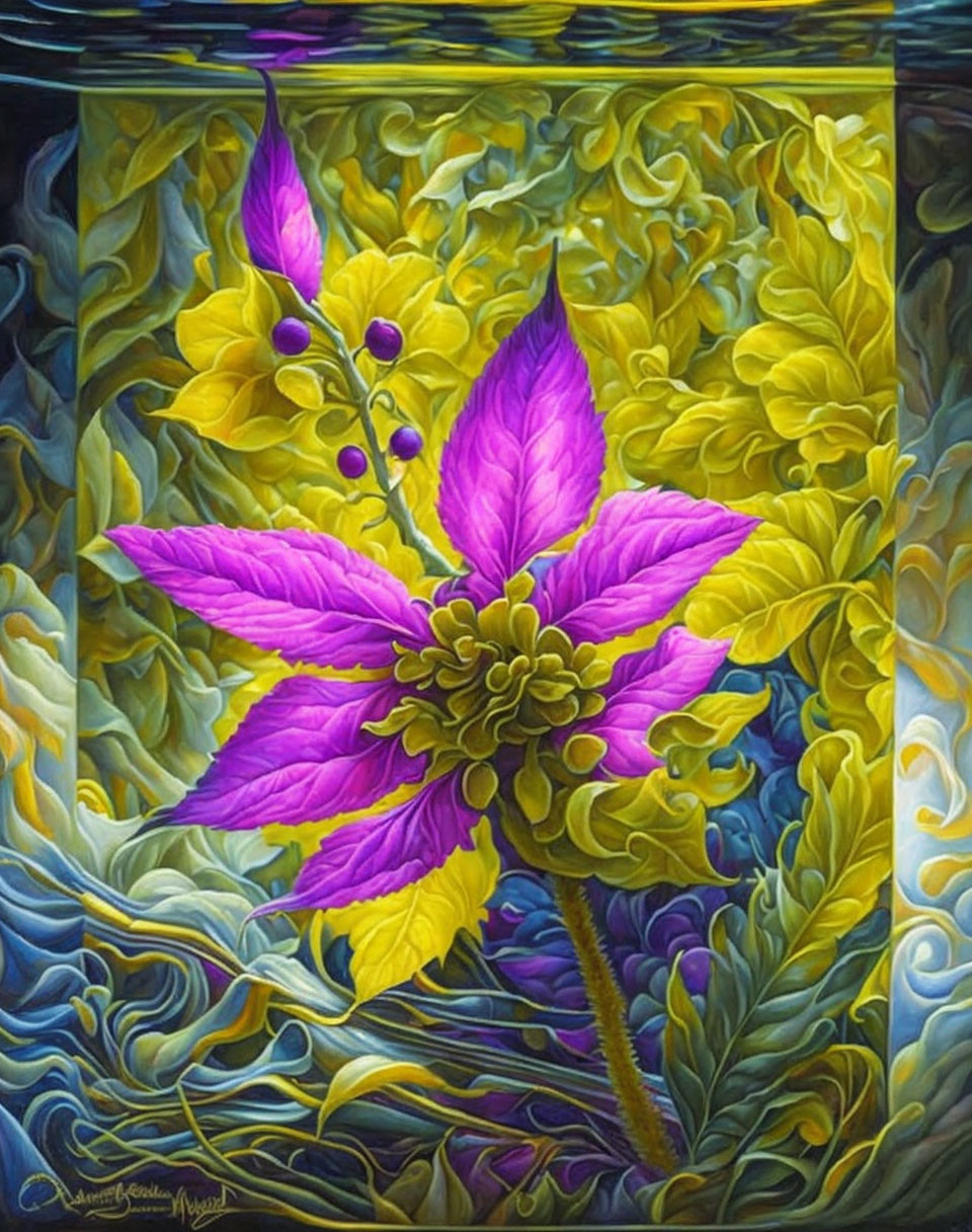 Vivid purple flower in surreal jar-like setting