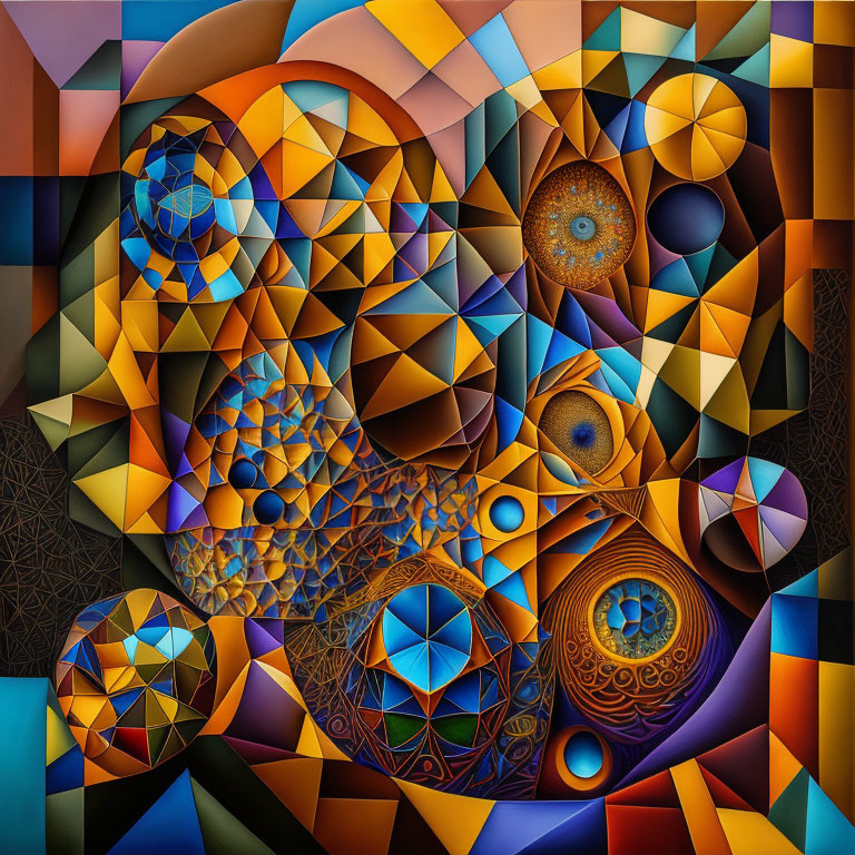 Colorful Geometric Abstract Painting with Mosaic Effect