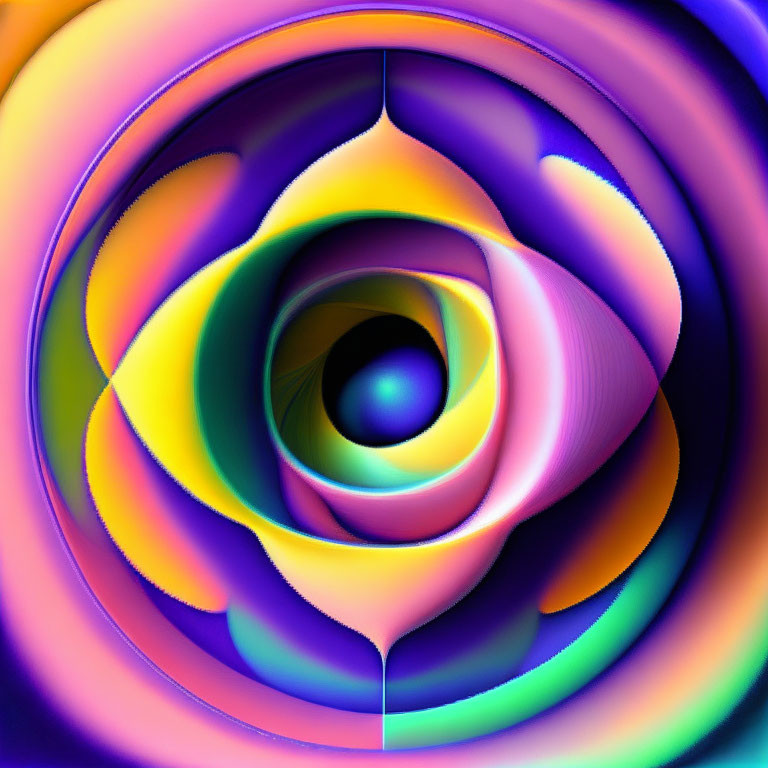 Colorful Abstract Fractal Image with Swirling Patterns in Purple, Blue, Yellow, and Orange H