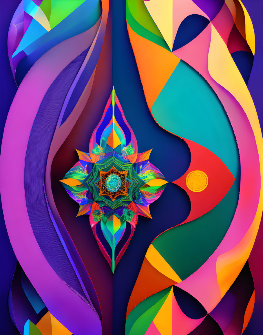 Colorful Abstract Digital Art with Kaleidoscopic Flower