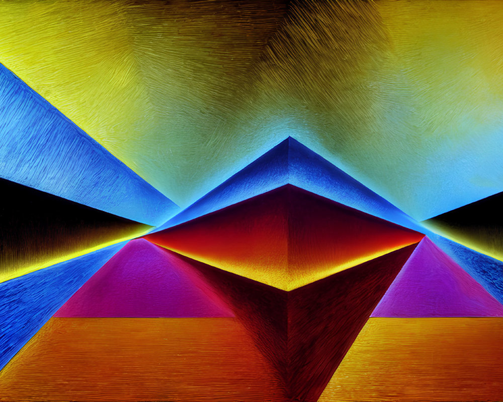 Vibrant 3D pyramid in red and yellow against blue backdrop