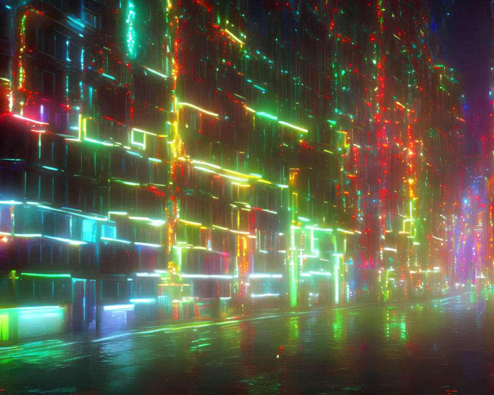 Futuristic Neon Cityscape with Glowing Lights