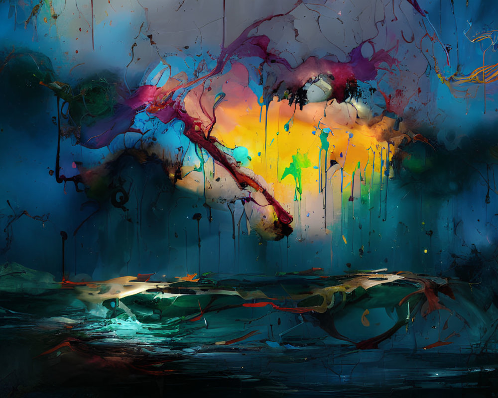 Colorful abstract art with dripping paint on a dark background