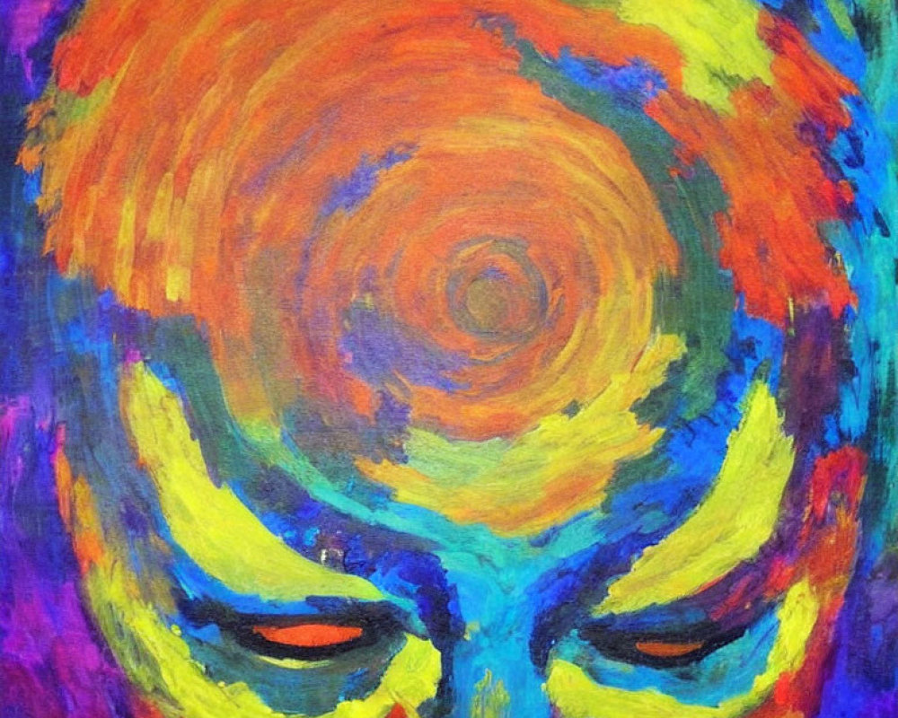 Colorful Abstract Painting of Human Face with Swirl Pattern