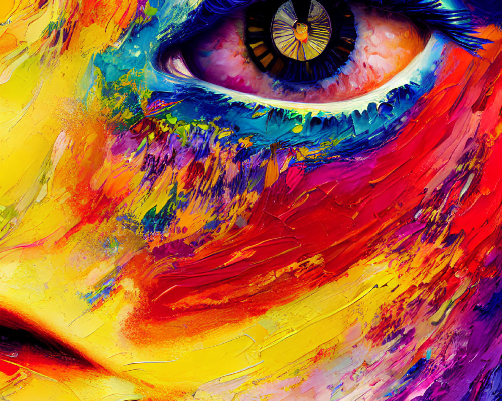 Colorful Close-Up of Eye with Paint Smears