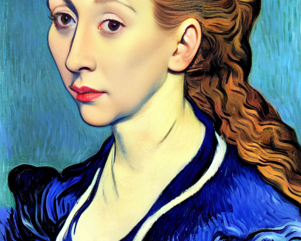 Portrait blending real woman's face with Van Gogh's post-impressionist style