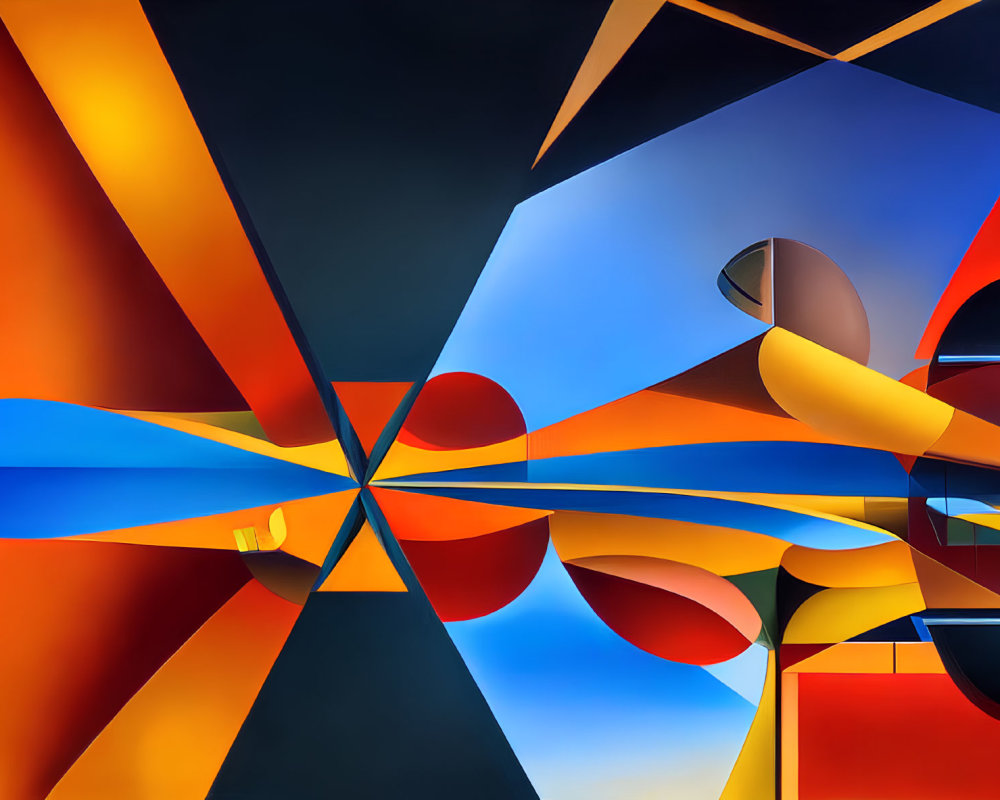 Vivid Abstract Geometric Painting in Red, Blue, Orange, and Black