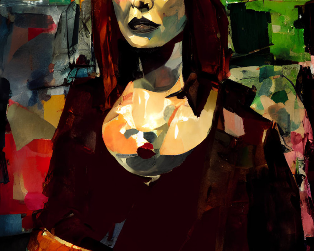 Vibrant abstract portrait of a woman with auburn hair