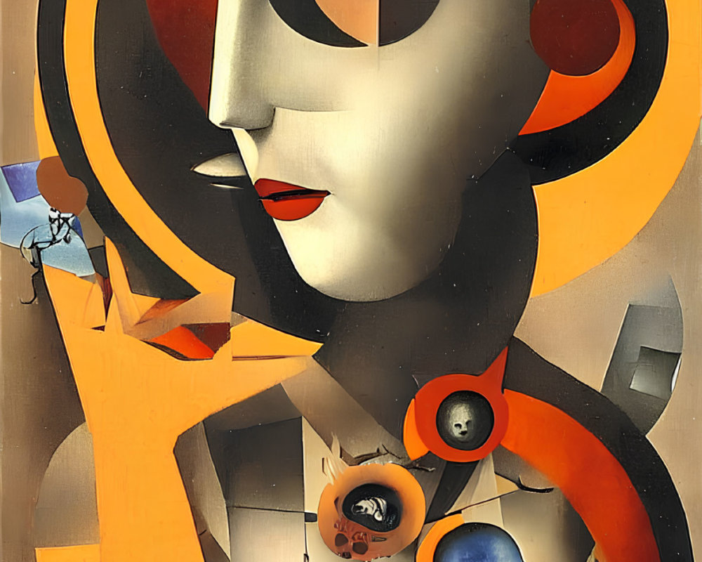 Abstract Female Figure in Surrealistic Painting with Geometric Shapes