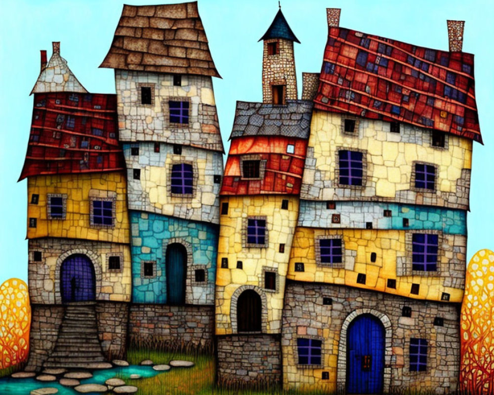 Colorful Stylized Medieval Houses Illustration