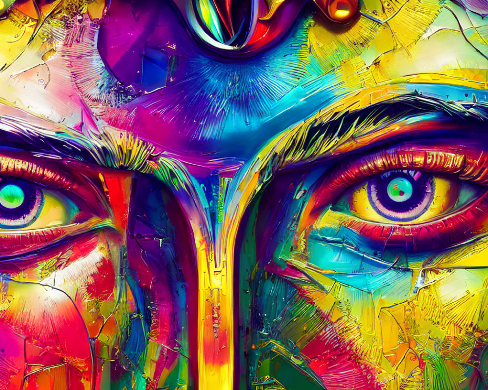 Colorful Abstract Art: Intense Eyes & Melting Effect Portrait