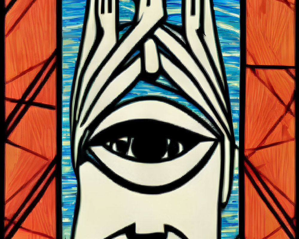 Colorful Abstract Stained Glass Faces with Bold Expressive Lines