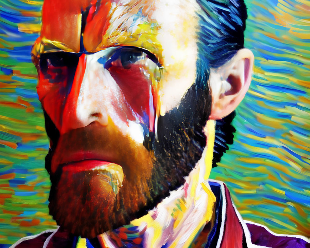 Vibrant portrait of a bearded man with bold brushstrokes