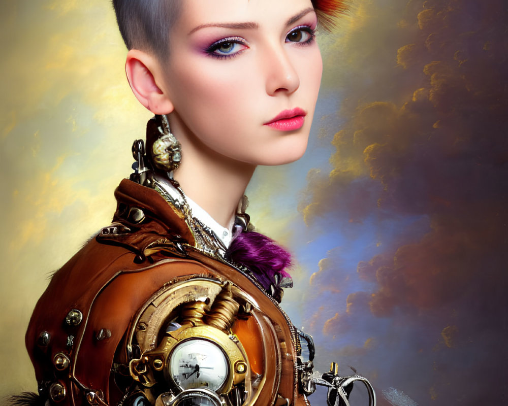 Colorful Mohawk and Steampunk Gear Shoulder Piece