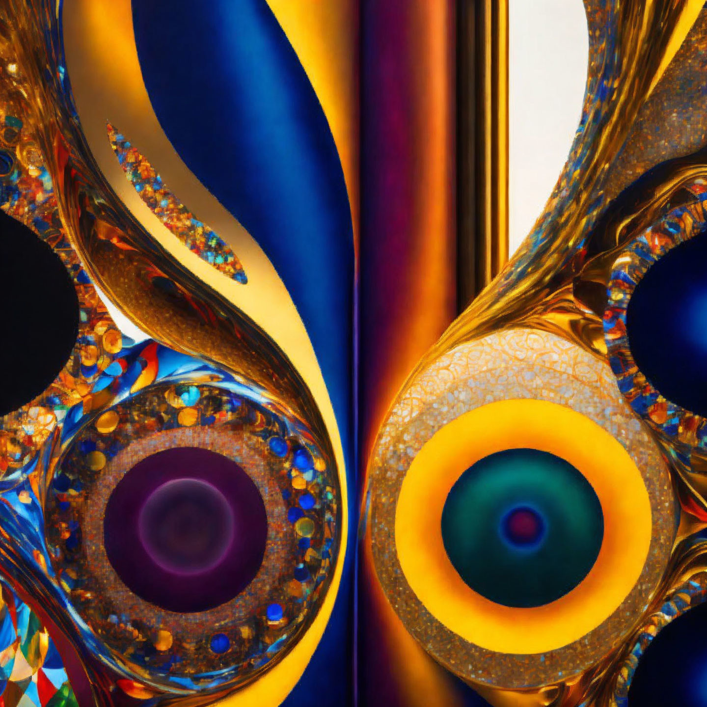 Colorful Abstract Swirling Patterns in Blues, Oranges, and Yellows