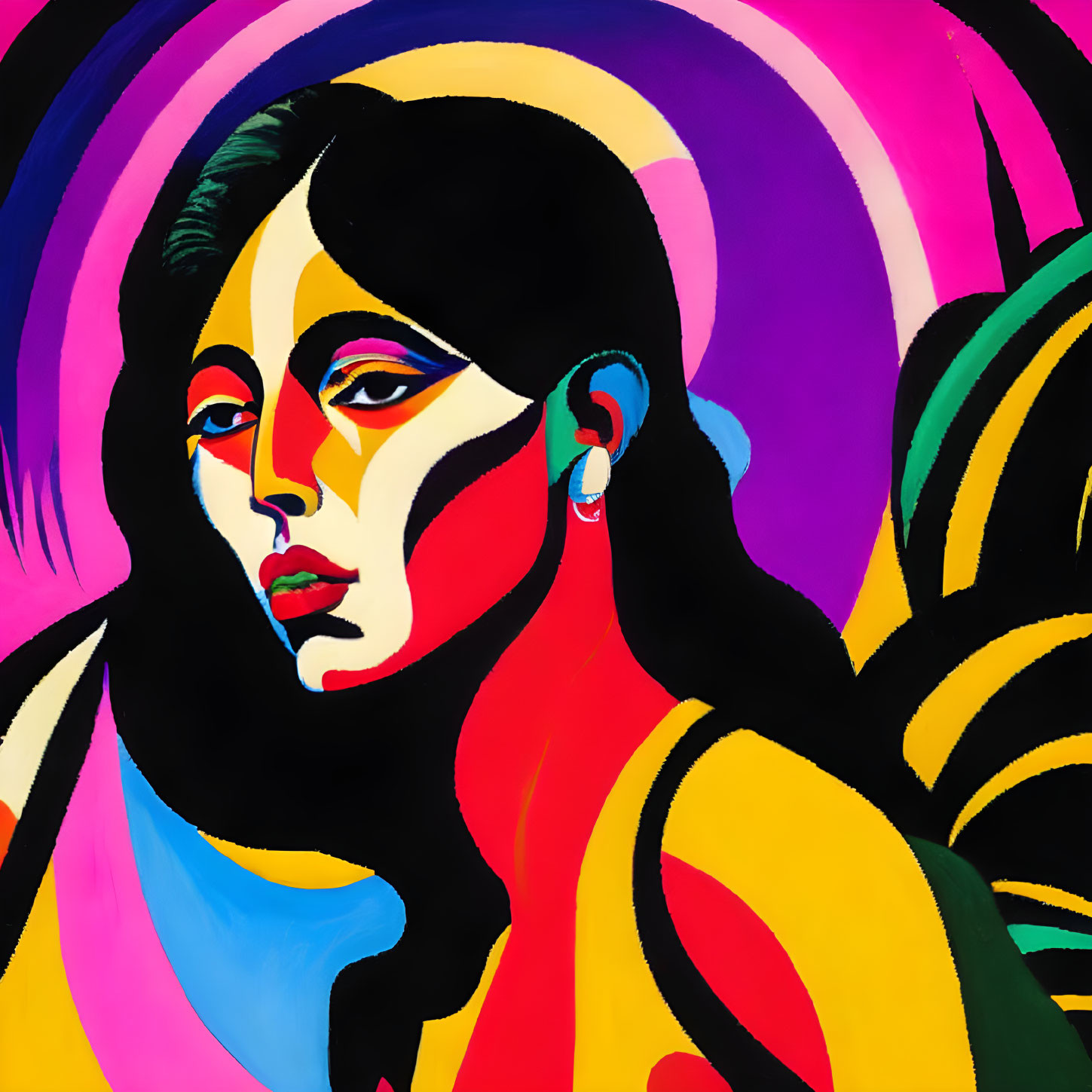 Vivid abstract portrait with colorful contrasts and bright hues