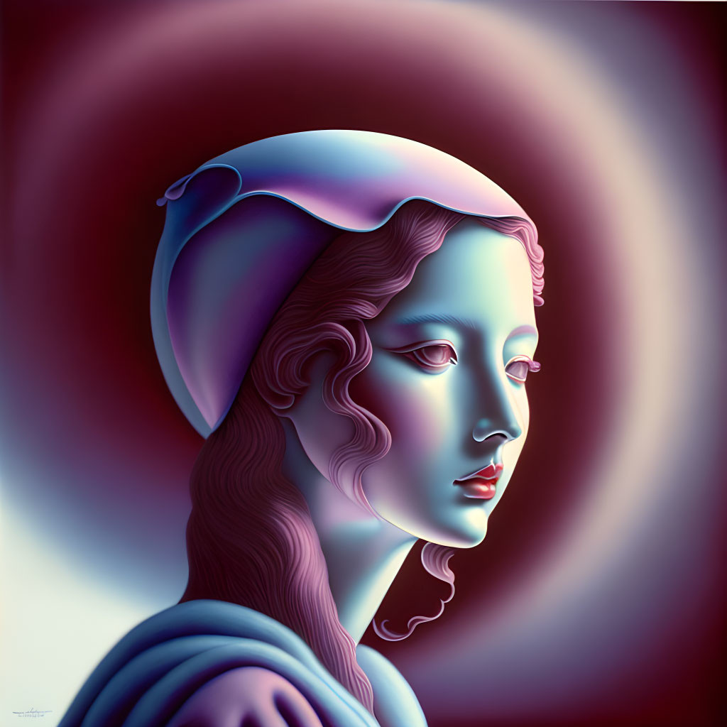 Serene woman digital painting with cool colors