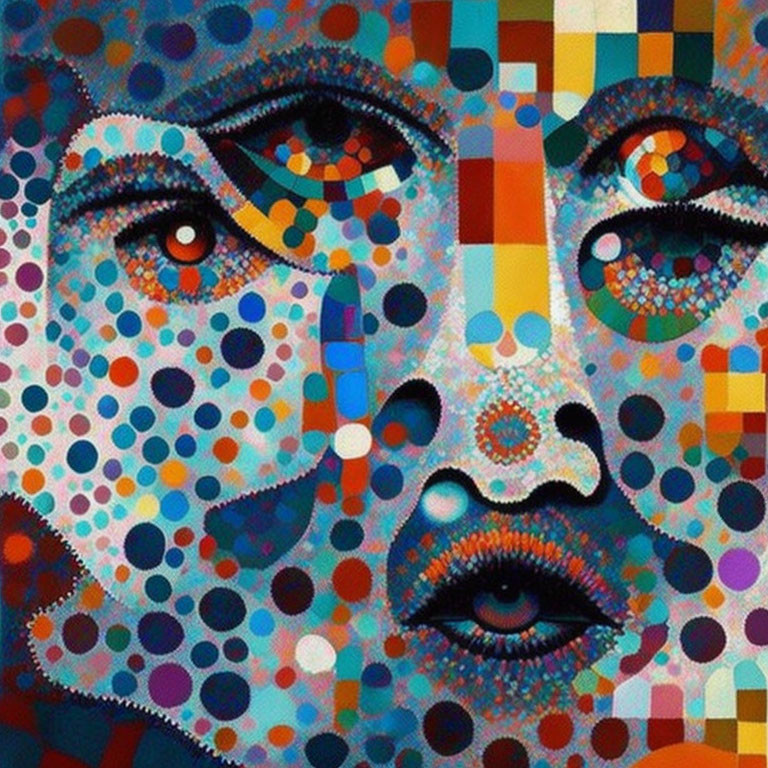 Vibrant mosaic-style portrait with abstract geometric patterns