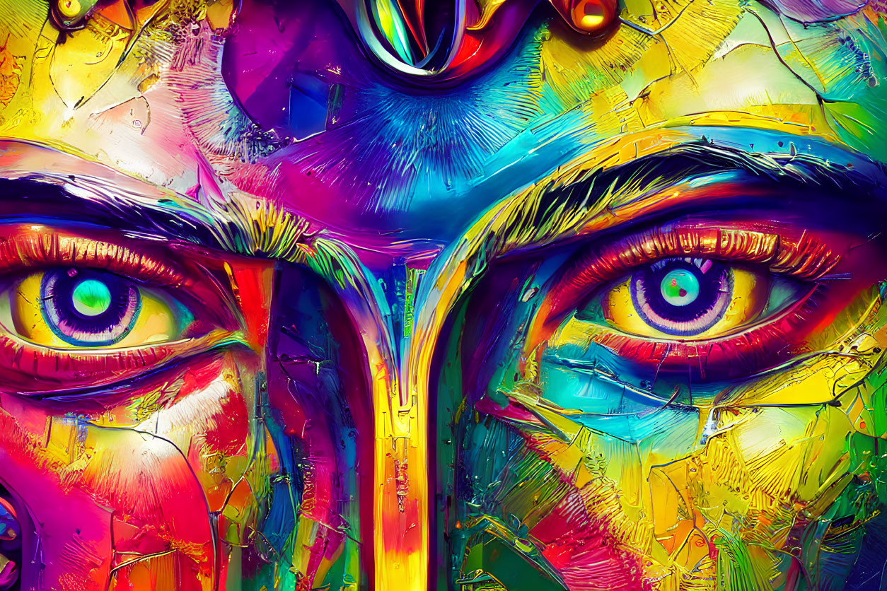 Colorful Abstract Art: Intense Eyes & Melting Effect Portrait