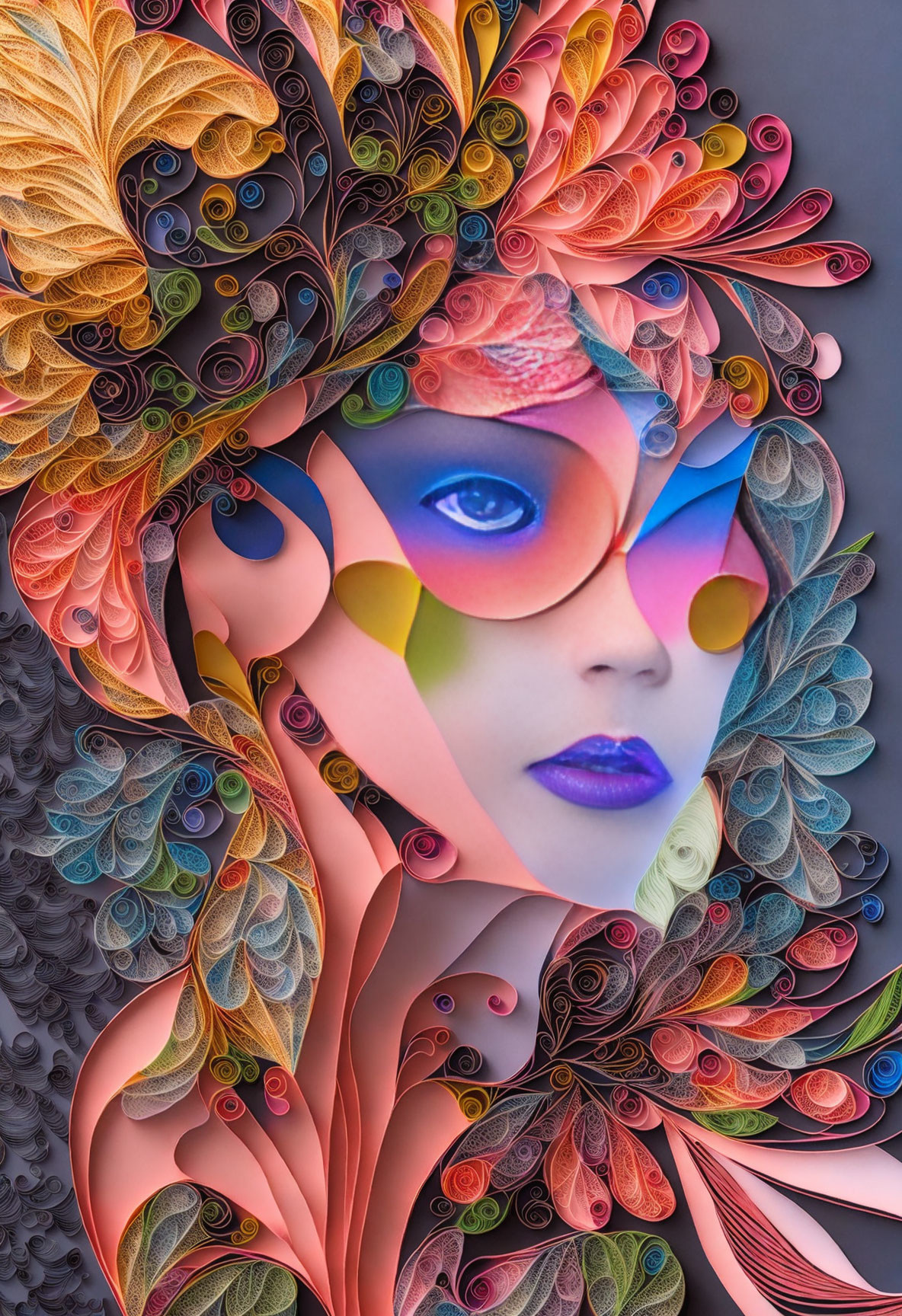 Colorful Quilled Paper Artwork of Woman's Face