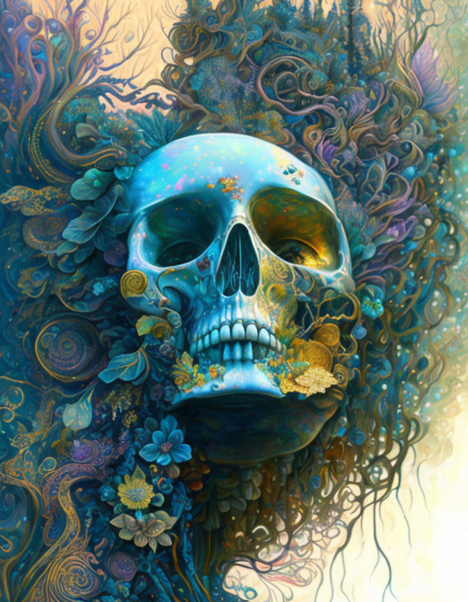 Colorful Floral Skull Illustration with Psychedelic Vibe