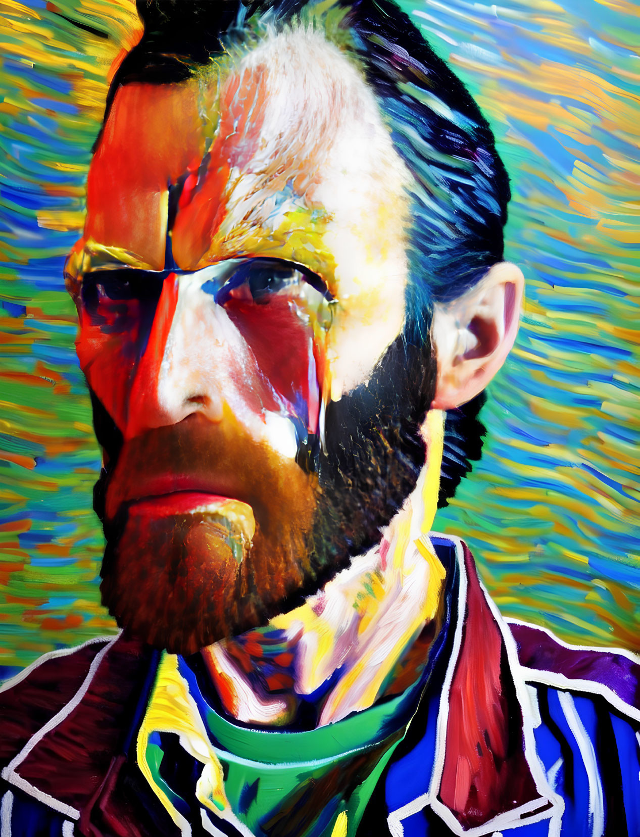 Vibrant portrait of a bearded man with bold brushstrokes