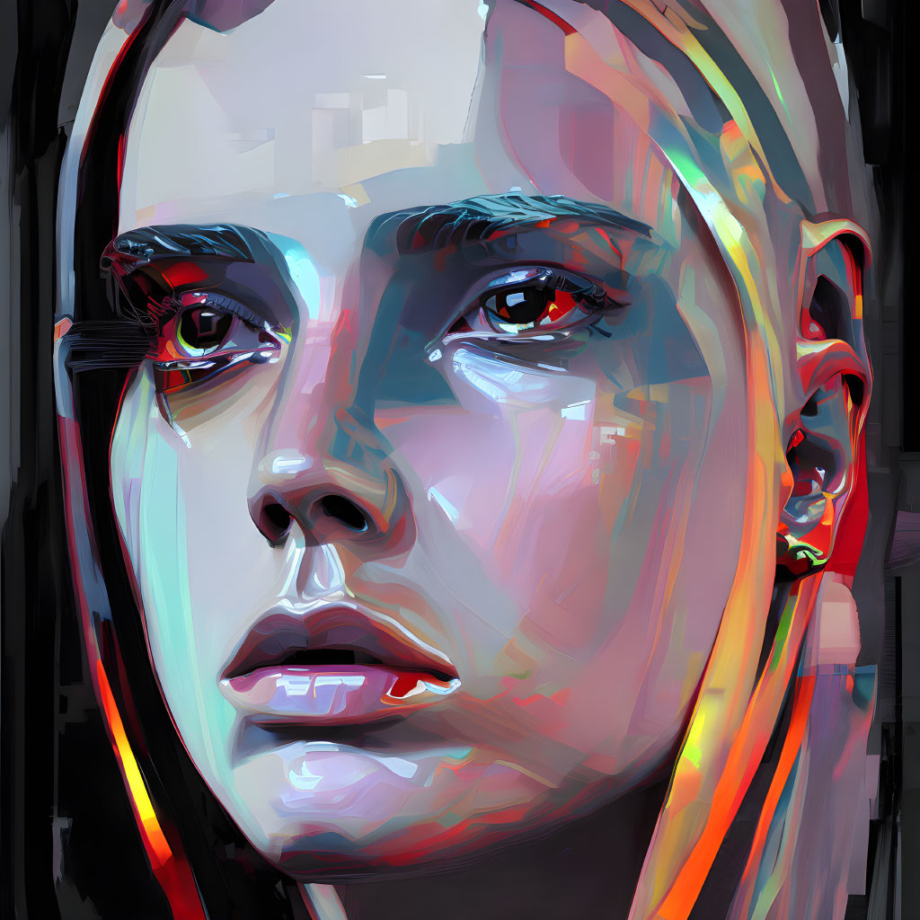 Colorful Abstract Digital Portrait of Female with Glossy Finish