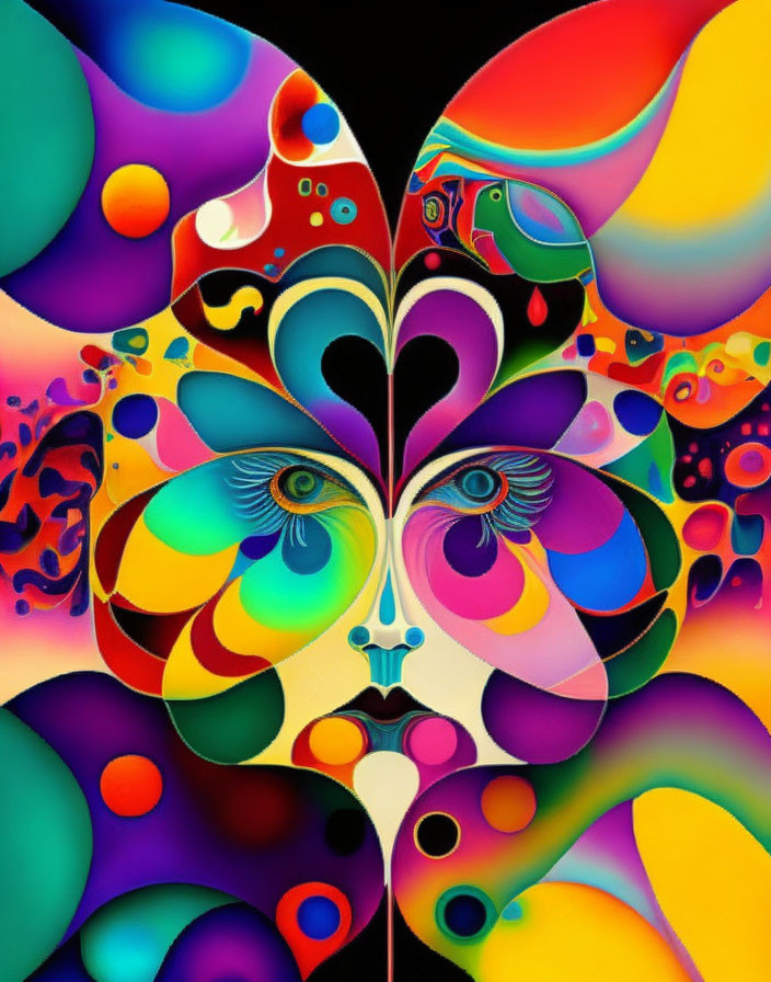 Symmetrical psychedelic butterfly motif in vibrant colors