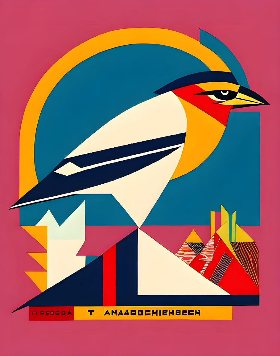 Geometric Bird Art with Cyrillic Text on Pink Background