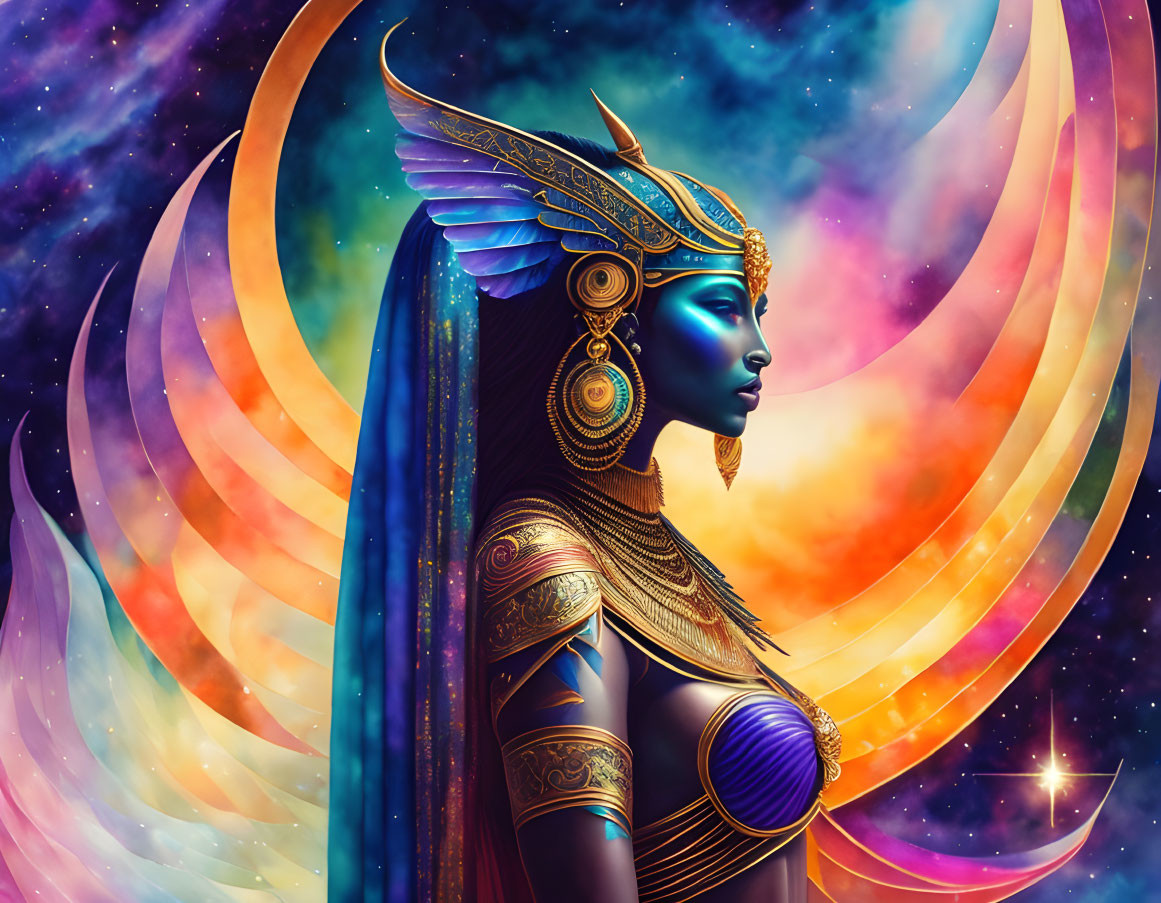 Egyptian-Inspired Woman with Cosmic Background and Jewelry