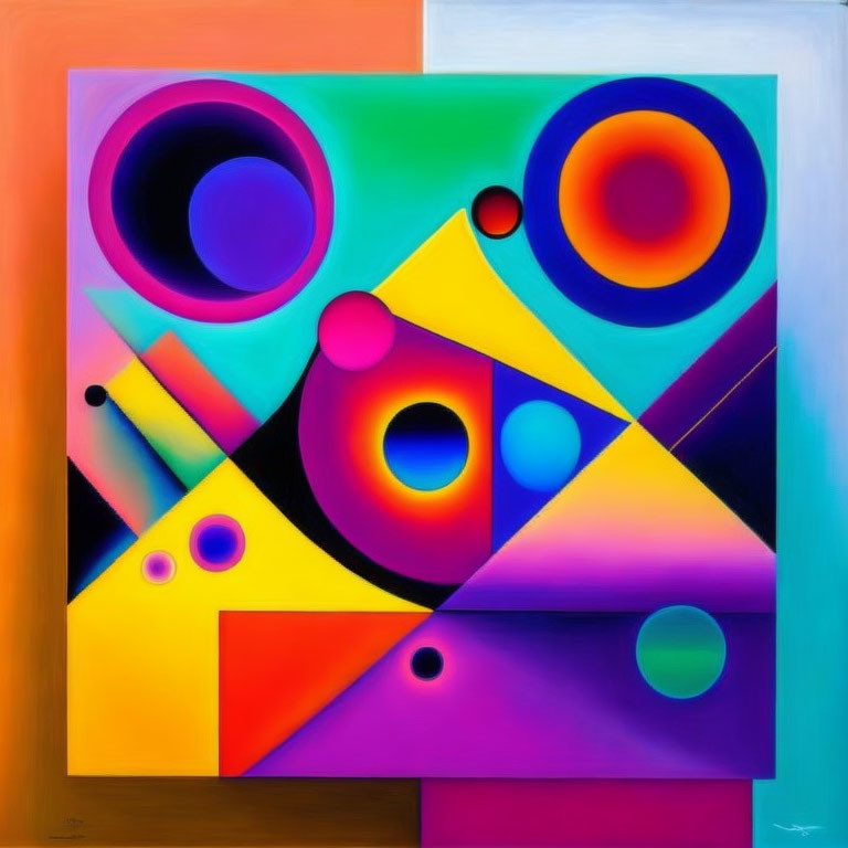 Vibrant Abstract Geometric Painting in Purple, Blue, Orange & Green