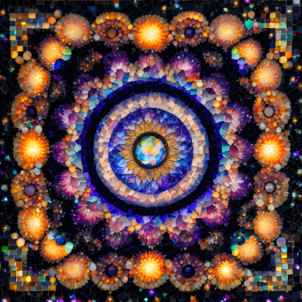 Colorful Fractal Kaleidoscope Pattern with Concentric Circles