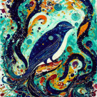 Colorful Abstract Penguin Art with Cosmic Patterns