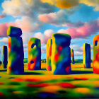 Colorful Stonehenge Painting with Surreal, Dream-like Quality