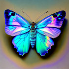 Colorful digital butterfly art with blue and purple wings on pastel backdrop